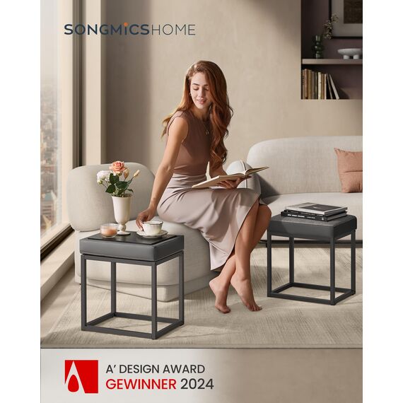SONGMICS Home LUIZ Kollektion - Sitzhocker rechteckig, Schminkhocker, Fußhocker, Oberteil wendbar, Hocker, Beistelltisch bis 300 kg belastbar, Schlafzimmer Wohnzimmer Flur, Taubengrau LOM079G01
