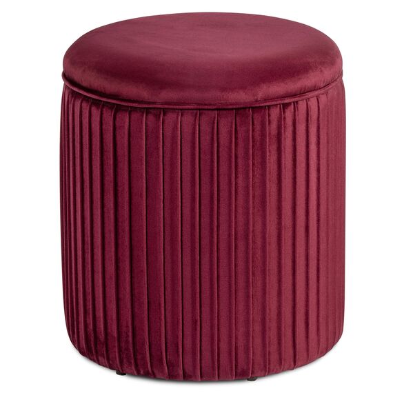 Norbe | Tik TAK | 2er-Set Sitzhocker in Zylinderform aus Samt, Gerippter Hocker | Fußstütze für Schreibtisch | Schminktisch | Schlafzimmer oder Wohnzimmer | Sessel (Weinrot)