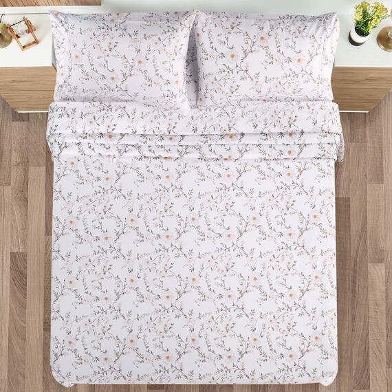 Utopia Bedding 4-teiliges Bettwäscheset für Bett in voller Größe, weiche Mikrofaser, mit 38,1 cm tiefem Umschlag, Pflegeleichte, gebürstete Mikrofaser, Weinreben, Blumenmuster