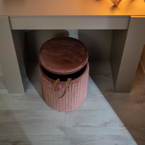Norbe | Set mit 2 Sitzsäcken aus Samt, Zylinder, Gerippter Hocker | Fußstütze für Schreibtisch | Schminktisch | Kindersessel für Schlafzimmer oder Wohnzimmer | Fußstütze Nachttisch | Sessel (Altrosa)