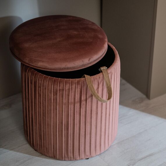 Norbe | Set mit 2 Sitzsäcken aus Samt, Zylinder, Gerippter Hocker | Fußstütze für Schreibtisch | Schminktisch | Kindersessel für Schlafzimmer oder Wohnzimmer | Fußstütze Nachttisch | Sessel (Altrosa)