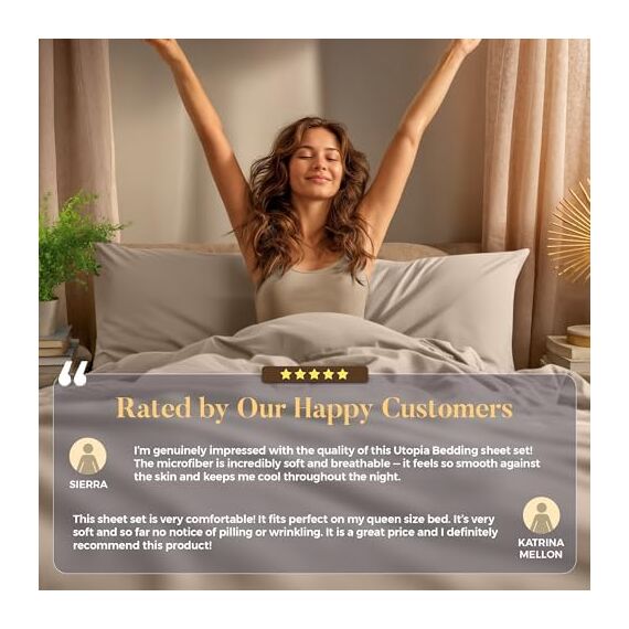 Utopia Bedding Bettwäsche-Set für King-Size-Bett, 4-teilig, gebürstete Mikrofaser, schrumpft und lichtbeständig, pflegeleicht (King-Size-Bett, Beige)