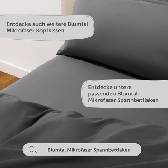 Blumtal Bettwäsche 135x200cm + 80x80cm Kopfkissenbezug - Oeko-TEX zert. Mikrofaser Bettwäsche Set - Mikrofaser Bettbezug bis 95 °C - Deckenbezug + Kissenbezug 2-teilig - Bettbezug Anthrazit