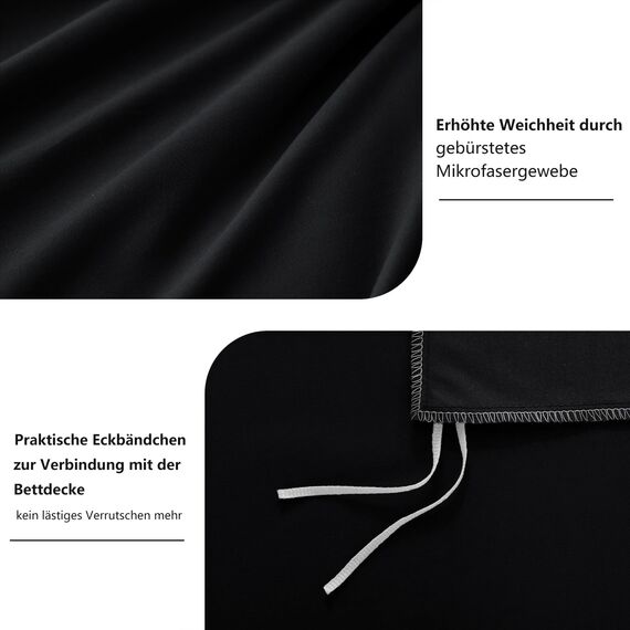 RUIKASI Bettwäsche 220x240 3teilig Schwarz - Polyester Mikrofaser Bettwäsche-Sets Oeko-TEX, Bettbezüge 220 x 240cm + 2 Kissenbezüge 80x80cm mit Reißverschluss, Weich und Bügelfrei