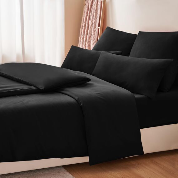 RUIKASI Bettwäsche 135x200 4teilig Schwarz - Polyester Mikrofaser Bettwäsche-Sets Oeko-TEX, 2 Bettbezüge 135x200cm + 2 Kissenbezüge 40x80cm mit Reißverschluss, Weich und Bügelfrei