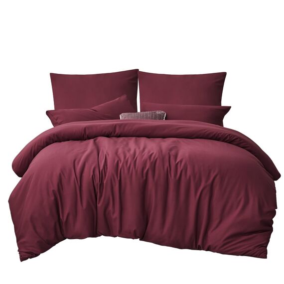 RUIKASI Bettwäsche 200x200 Rot 3teilig - Burgundy Mikrofaser Bettwäsche-Sets Oeko-TEX, Bettbezüge 200 x 200cm + 2 Kissenbezüge 80x80cm mit Reißverschluss, Weich und Bügelfrei