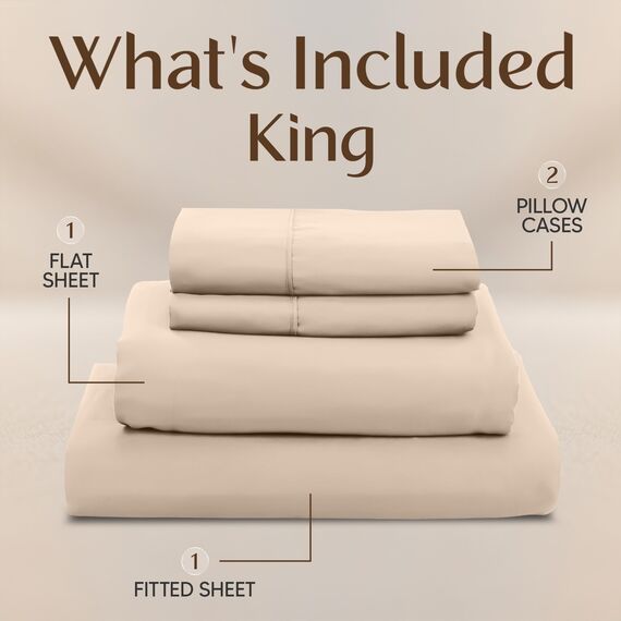 Utopia Bedding Bettwäsche-Set für King-Size-Bett, 4-teilig, gebürstete Mikrofaser, schrumpft und lichtbeständig, pflegeleicht (King-Size-Bett, Beige)