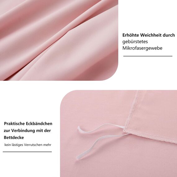 RUIKASI Bettwäsche 155x220 Rosa 2teilig - Hellrosa Mikrofaser Bettwäsche-Sets Oeko-TEX, Bettbezüge 155 x 220cm + Kissenbezüge 80x80cm mit Reißverschluss, Weich und Bügelfrei