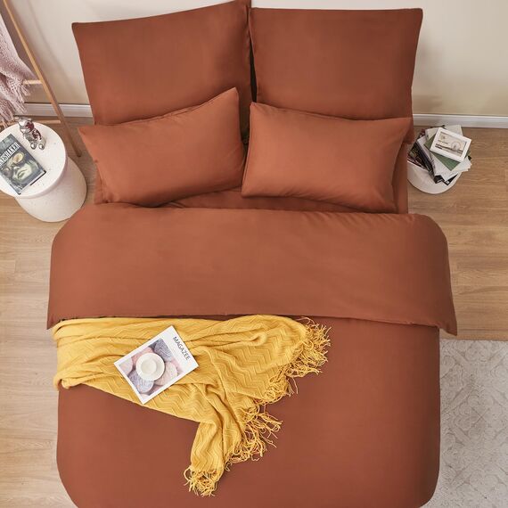 RUIKASI Bettwäsche 200x220 Orange 3teilig - Polyester Mikrofaser Bettwäsche-Sets Oeko-TEX, Bettbezüge 200 x 220cm + 2 Kissenbezüge 80x80cm mit Reißverschluss, Weich und Bügelfrei