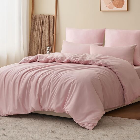 RUIKASI Bettwäsche 200x200 Rosa 3teilig - Hellrosa Mikrofaser Bettwäsche-Sets Oeko-TEX, Bettbezüge 200 x 200cm + 2 Kissenbezüge 80x80cm mit Reißverschluss, Weich und Bügelfrei