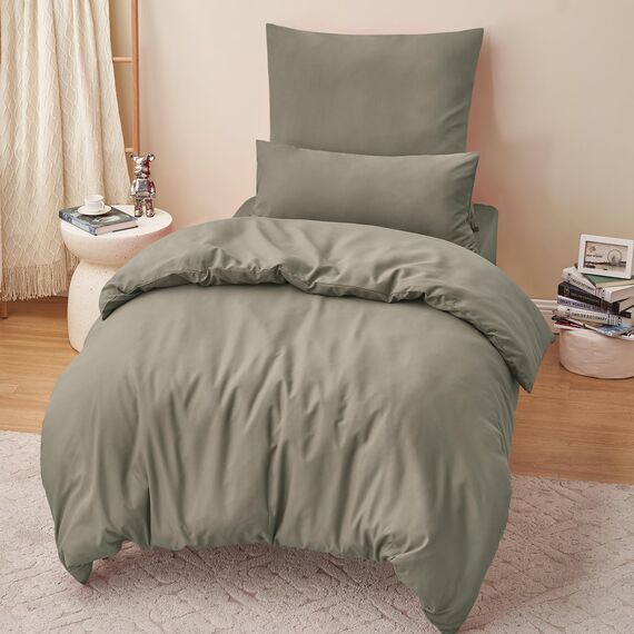 RUIKASI Bettwäsche Taupe 155x220 2teilig - Polyester Mikrofaser Bettwäsche-Sets Oeko-TEX, Bettbezüge 155 x 220cm + Kissenbezüge 80x80cm mit Reißverschluss, Weich und Bügelfrei