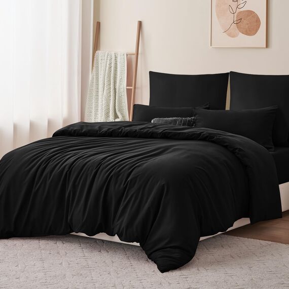 RUIKASI Bettwäsche 200x220 3teilig Schwarz - Polyester Mikrofaser Bettwäsche-Sets OEKO-TEX, Bettbezüge 200 x 220cm + 2 Kissenbezüge 80x80cm mit Reißverschluss, Weich und Bügelfrei