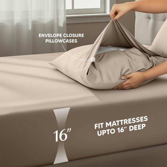 Utopia Bedding Bettwäsche-Set für King-Size-Bett, 4-teilig, gebürstete Mikrofaser, schrumpft und lichtbeständig, pflegeleicht (King-Size-Bett, Beige)
