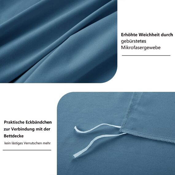 RUIKASI Bettwäsche 200x200 Blau 3teilig - Denim Blau Mikrofaser Bettwäsche-Sets Oeko-TEX, Bettbezüge 200 x 200cm + 2 Kissenbezüge 80x80cm mit Reißverschluss, Weich und Bügelfrei