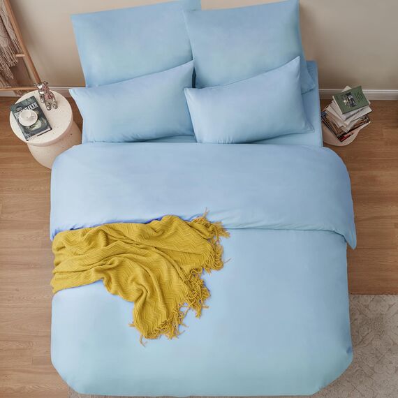 RUIKASI Bettwäsche 220x240 Blau 3teilig - Hellblau Mikrofaser Bettwäsche-Sets Oeko-TEX, Bettbezüge 220 x 240cm + 2 Kissenbezüge 80x80cm mit Reißverschluss, Weich und Bügelfrei