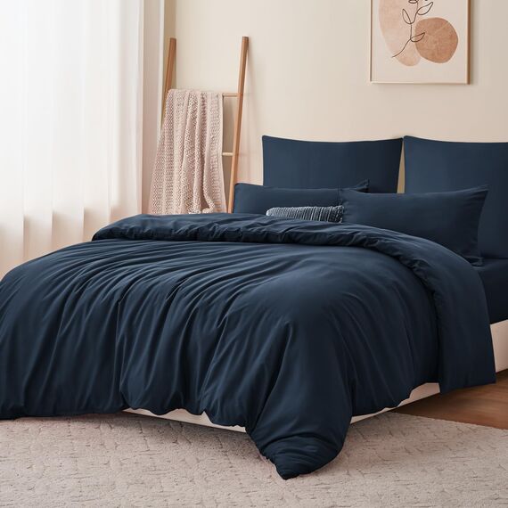 RUIKASI Bettwäsche 220x240 Blau 3teilig - Marine Mikrofaser Bettwäsche-Sets Oeko-TEX, Bettbezüge 220 x 240cm + 2 Kissenbezüge 80x80cm mit Reißverschluss, Weich und Bügelfrei