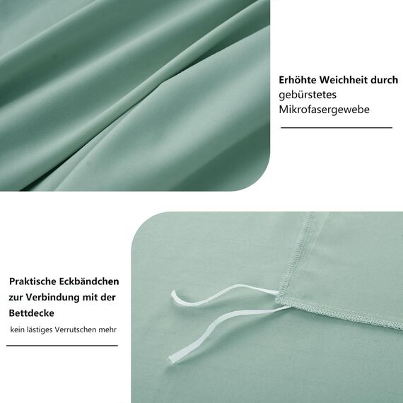 RUIKASI Bettwäsche 220x240 Grün 3teilig - Salbeigrün Mikrofaser Bettwäsche-Sets Oeko-TEX, Bettbezüge 220 x 240cm + 2 Kissenbezüge 80x80cm mit Reißverschluss, Weich und Bügelfrei