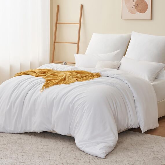 RUIKASI Bettwäsche 200x220 3teilig Weiß - Weiss Mikrofaser Bettwäsche-Sets Oeko-TEX, Bettbezüge 200 x 220cm + 2 Kissenbezüge 80x80cm mit Reißverschluss, Weich und Bügelfrei