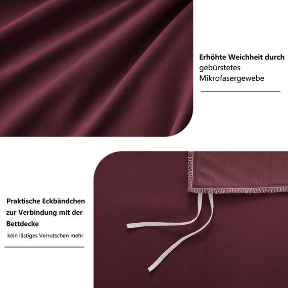 RUIKASI Bettwäsche 200x220 Rot 3teilig - Burgundy Mikrofaser Bettwäsche-Sets Oeko-TEX, Bettbezüge 200 x 220cm + 2 Kissenbezüge 80x80cm mit Reißverschluss, Weich und Bügelfrei