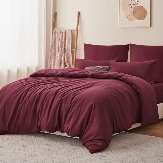 RUIKASI Bettwäsche 200x220 Rot 3teilig - Burgundy Mikrofaser Bettwäsche-Sets Oeko-TEX, Bettbezüge 200 x 220cm + 2 Kissenbezüge 80x80cm mit Reißverschluss, Weich und Bügelfrei