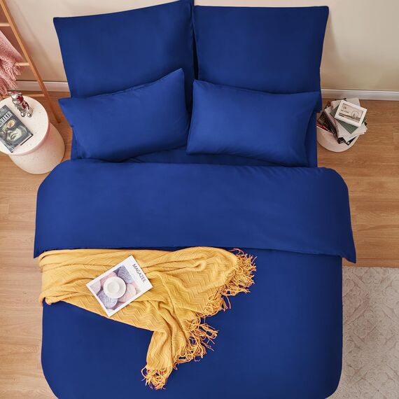 RUIKASI Bettwäsche 200x200 Blau 3teilig - Königsblau Mikrofaser Bettwäsche-Sets Oeko-TEX, Bettbezüge 200 x 200cm + 2 Kissenbezüge 80x80cm mit Reißverschluss, Weich und Bügelfrei