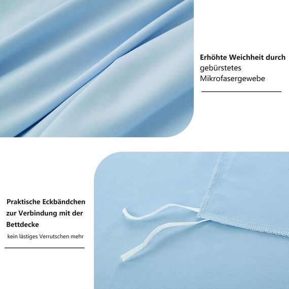RUIKASI Bettwäsche 155x220 Blau 2teilig - Hellblau Mikrofaser Bettwäsche-Sets Oeko-TEX, Bettbezüge 155 x 220cm + Kissenbezüge 80x80cm mit Reißverschluss, Weich und Bügelfrei