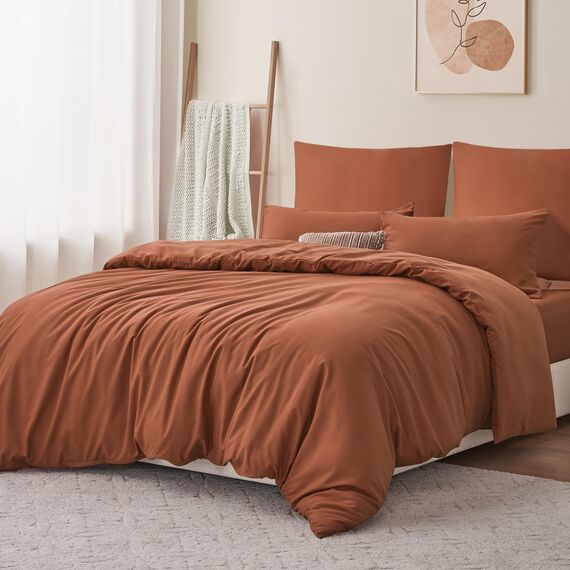 RUIKASI Bettwäsche 200x220 Orange 3teilig - Polyester Mikrofaser Bettwäsche-Sets Oeko-TEX, Bettbezüge 200 x 220cm + 2 Kissenbezüge 80x80cm mit Reißverschluss, Weich und Bügelfrei