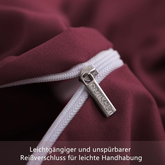 RUIKASI Bettwäsche 200x220 Rot 3teilig - Burgundy Mikrofaser Bettwäsche-Sets Oeko-TEX, Bettbezüge 200 x 220cm + 2 Kissenbezüge 80x80cm mit Reißverschluss, Weich und Bügelfrei