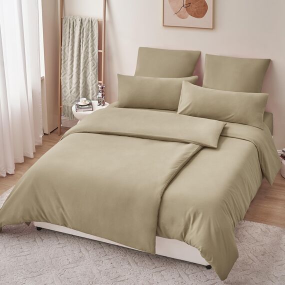 RUIKASI Bettwäsche 135x200 Khaki 4teilig - Polyester Mikrofaser Bettwäsche-Sets Oeko-TEX, 2 Bettbezüge 135x200cm + 2 Kissenbezüge 80x80cm mit Reißverschluss, Weich und Bügelfrei