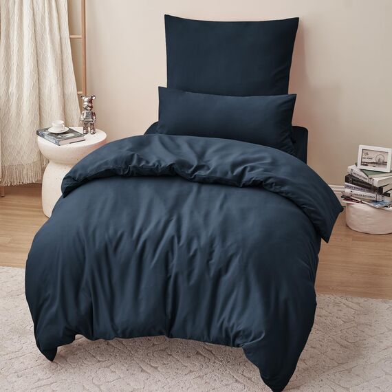 RUIKASI Bettwäsche 155x220 Blau 2teilig - Marine Mikrofaser Bettwäsche-Sets Oeko-TEX, Bettbezüge 155 x 220cm + Kissenbezüge 80x80cm mit Reißverschluss, Weich und Bügelfrei