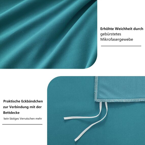 RUIKASI Bettwäsche 200x200 Türkis 3teilig - Petrol Mikrofaser Bettwäsche-Sets Oeko-TEX, Bettbezüge 200 x 200cm + 2 Kissenbezüge 80x80cm mit Reißverschluss, Weich und Bügelfrei