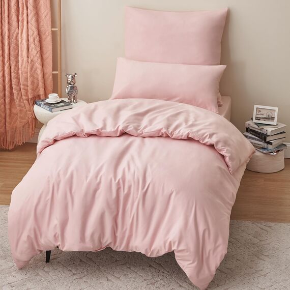 RUIKASI Bettwäsche 155x220 Rosa 2teilig - Hellrosa Mikrofaser Bettwäsche-Sets Oeko-TEX, Bettbezüge 155 x 220cm + Kissenbezüge 80x80cm mit Reißverschluss, Weich und Bügelfrei
