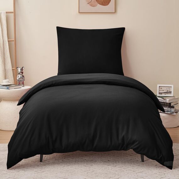 RUIKASI Bettwäsche 140x200 2teilig Schwarz - Polyester Mikrofaser Bettwäsche-Sets Oeko-TEX, Bettbezüge 140 x 200cm + Kissenbezüge 80x80cm mit Reißverschluss, Weich und Bügelfrei