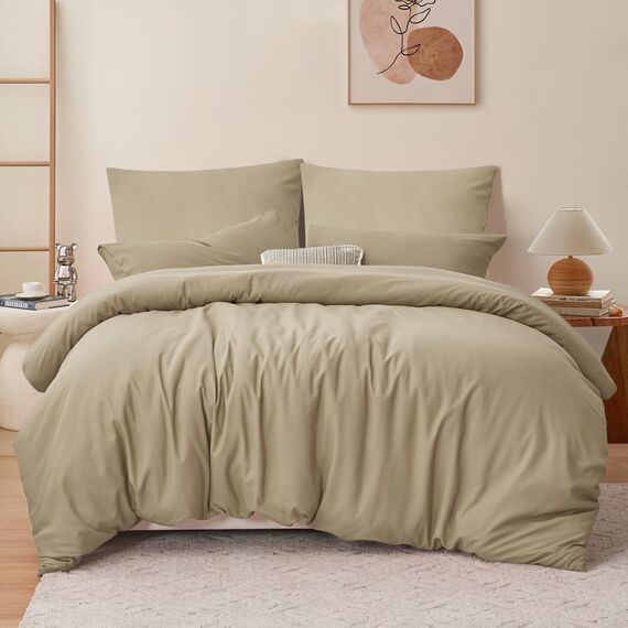 RUIKASI Bettwäsche 200x200 Khaki 3teilig - Polyester Mikrofaser Bettwäsche-Sets Oeko-TEX, Bettbezüge 200 x 200cm + 2 Kissenbezüge 80x80cm mit Reißverschluss, Weich und Bügelfrei