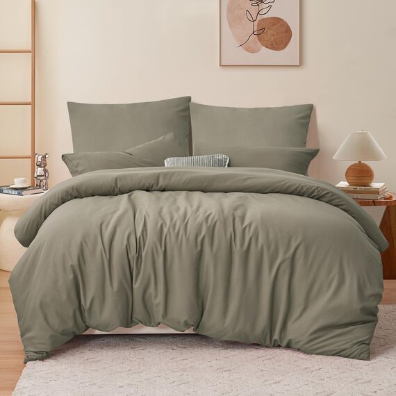RUIKASI Bettwäsche Taupe 200x220 3teilig - Polyester Mikrofaser Bettwäsche-Sets Oeko-TEX, Bettbezüge 200 x 220cm + 2 Kissenbezüge 80x80cm mit Reißverschluss, Weich und Bügelfrei