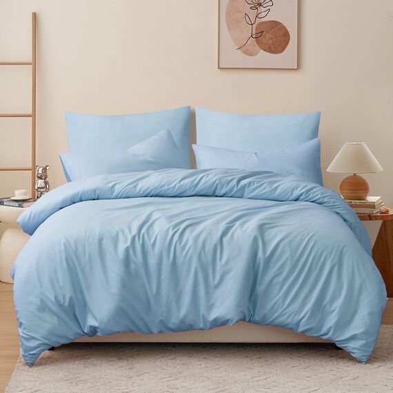 RUIKASI Bettwäsche 200x220 Blau 3teilig - Hellblau Mikrofaser Bettwäsche-Sets Oeko-TEX, Bettbezüge 200 x 220cm + 2 Kissenbezüge 80x80cm mit Reißverschluss, Weich und Bügelfrei