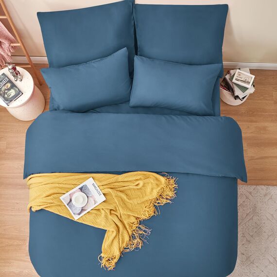 RUIKASI Bettwäsche 220x240 Blau 3teilig - Denimblau Mikrofaser Bettwäsche-Sets Oeko-TEX, Bettbezüge 220 x 240cm + 2 Kissenbezüge 80x80cm mit Reißverschluss, Weich und Bügelfrei