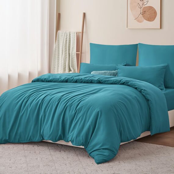 RUIKASI Bettwäsche 200x220 Türkis 3teilig - Petrol Mikrofaser Bettwäsche-Sets Oeko-TEX, Bettbezüge 200 x 220cm + 2 Kissenbezüge 80x80cm mit Reißverschluss, Weich und Bügelfrei