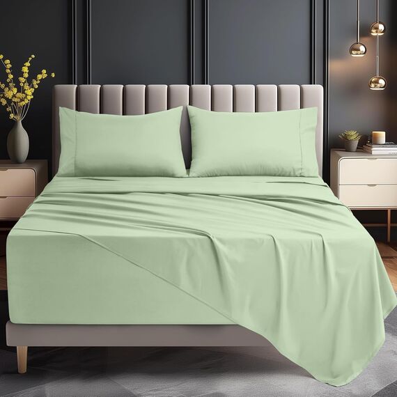 Utopia Bedding Bettwäsche-Set mit tiefen Taschen für King-Size-Bett, passend für Matratzen bis zu 53,3 cm, 4-teiliges Bettlaken, weich, kühlend, farbecht und schrumpffrei, Salbeigrün