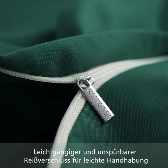 RUIKASI Bettwäsche 155x220 2teilig Grün - Dunkelgrün Mikrofaser Bettwäsche-Sets Oeko-TEX, Bettbezüge 155 x 220cm + Kissenbezüge 80x80cm mit Reißverschluss, Weich und Bügelfrei