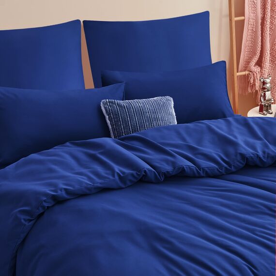 RUIKASI Bettwäsche 200x200 Blau 3teilig - Königsblau Mikrofaser Bettwäsche-Sets Oeko-TEX, Bettbezüge 200 x 200cm + 2 Kissenbezüge 80x80cm mit Reißverschluss, Weich und Bügelfrei