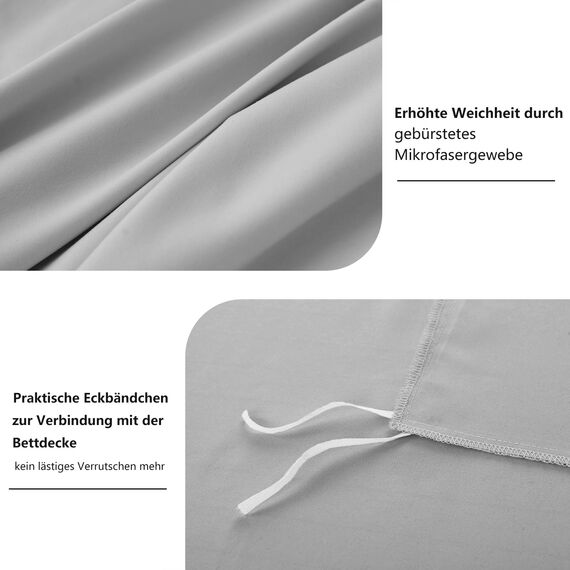RUIKASI Bettwäsche 155x220 2teilig Grau - Hellgrau Mikrofaser Bettwäsche-Sets Oeko-TEX, Bettbezüge 155 x 220cm + Kissenbezüge 80x80cm mit Reißverschluss, Weich und Bügelfrei