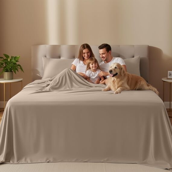 Utopia Bedding Bettwäsche-Set für King-Size-Bett, 4-teilig, gebürstete Mikrofaser, schrumpft und lichtbeständig, pflegeleicht (King-Size-Bett, Beige)