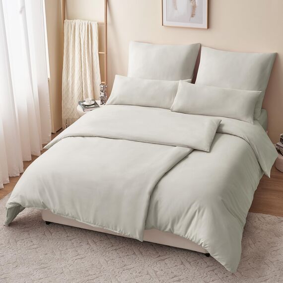 RUIKASI Bettwäsche 135x200 Beige 4teilig - Polyester Mikrofaser Bettwäsche-Sets Oeko-TEX, 2 Bettbezüge 135x200cm + 2 Kissenbezüge 80x80cm mit Reißverschluss, Weich und Bügelfrei