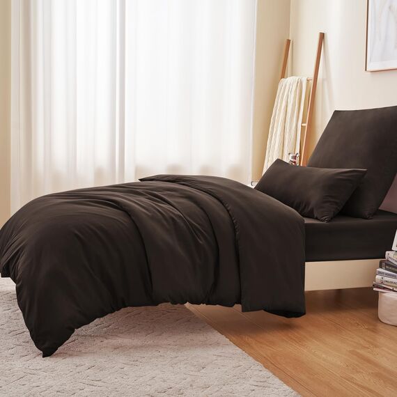 RUIKASI Bettwäsche 155x220 Braun 2teilig - Polyester Mikrofaser Bettwäsche-Sets Oeko-TEX, Bettbezüge 155 x 220cm + Kissenbezüge 80x80cm mit Reißverschluss, Weich und Bügelfrei