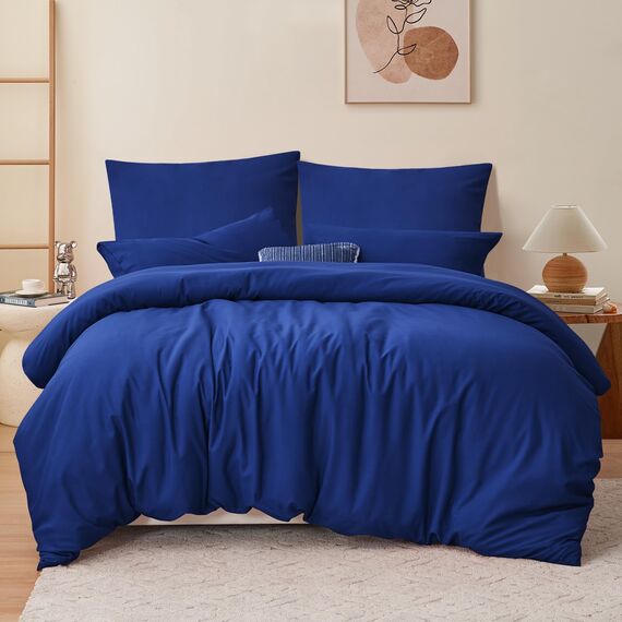 RUIKASI Bettwäsche 200x200 Blau 3teilig - Königsblau Mikrofaser Bettwäsche-Sets Oeko-TEX, Bettbezüge 200 x 200cm + 2 Kissenbezüge 80x80cm mit Reißverschluss, Weich und Bügelfrei