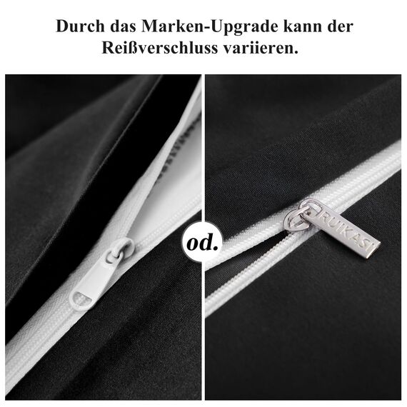 RUIKASI Bettwäsche 135x200 4teilig Schwarz - Polyester Mikrofaser Bettwäsche-Sets Oeko-TEX, 2 Bettbezüge 135x200cm + 2 Kissenbezüge 80x80cm mit Reißverschluss, Weich und Bügelfrei