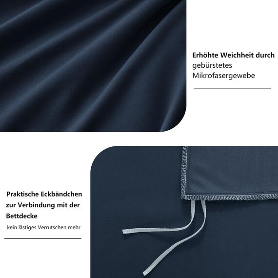 RUIKASI Bettwäsche 155x220 Blau 2teilig - Marine Mikrofaser Bettwäsche-Sets Oeko-TEX, Bettbezüge 155 x 220cm + Kissenbezüge 80x80cm mit Reißverschluss, Weich und Bügelfrei