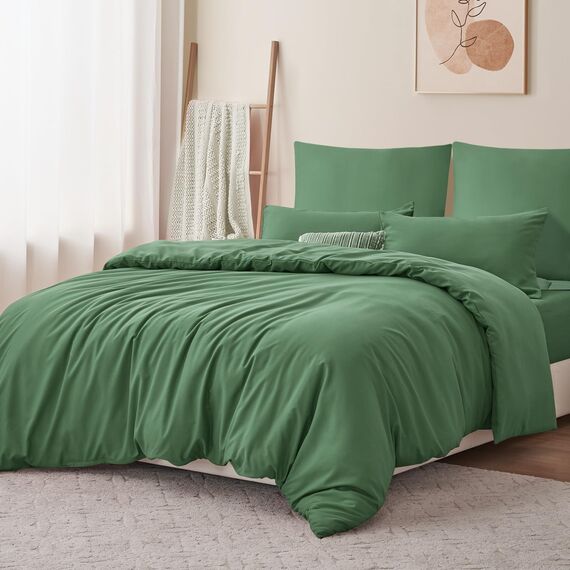 RUIKASI Bettwäsche Grün 200x220 3teilig - Grasgrün Mikrofaser Bettwäsche-Sets Oeko-TEX, Bettbezüge 200 x 220cm + 2 Kissenbezüge 80x80cm mit Reißverschluss, Weich und Bügelfrei