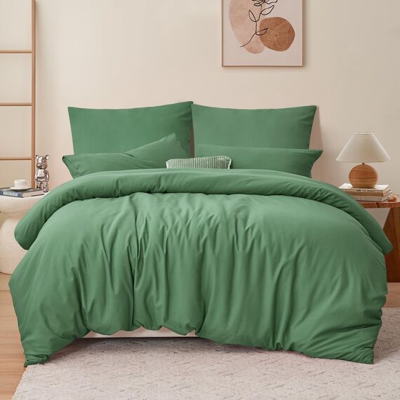 RUIKASI Bettwäsche Grün 200x220 3teilig - Grasgrün Mikrofaser Bettwäsche-Sets Oeko-TEX, Bettbezüge 200 x 220cm + 2 Kissenbezüge 80x80cm mit Reißverschluss, Weich und Bügelfrei